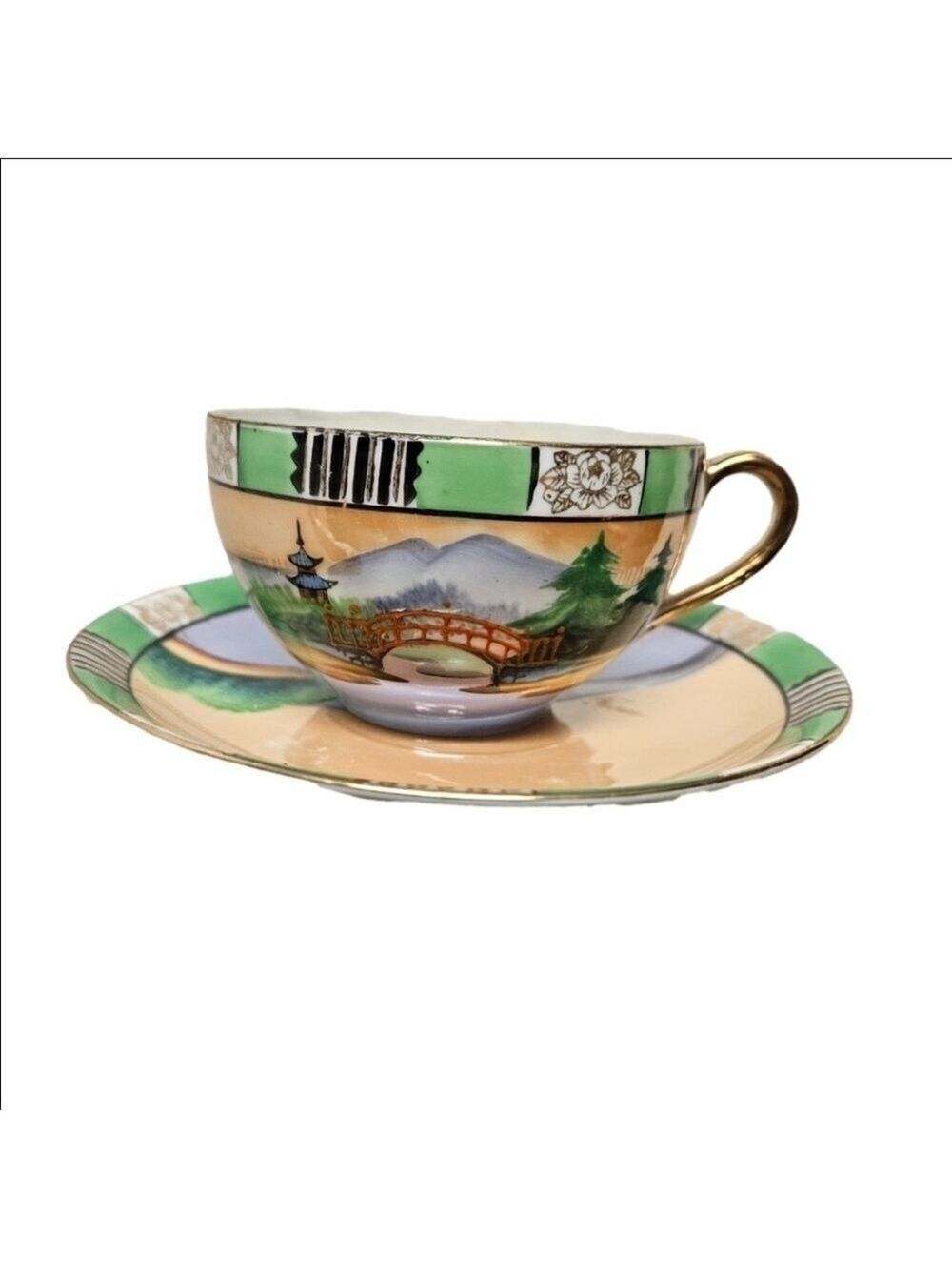 Vintage Chickaramachi Handpainted Japanese Porcelain Teacup and Saucer